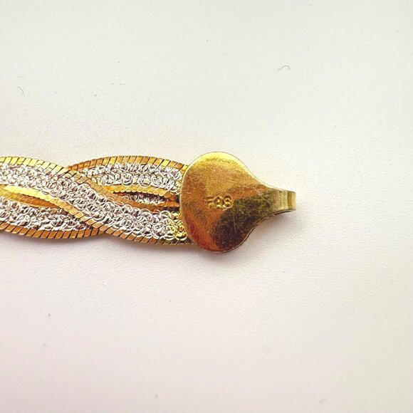 Sterling Silver Two Tone Flattened Twist Herringbone Bracelet Size 7'' Length - Picture 6 of 10